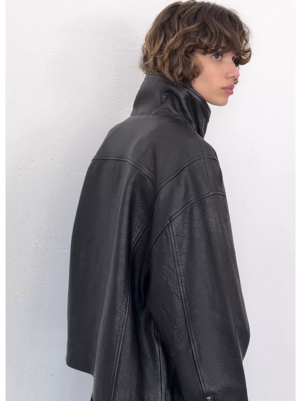 Zara Black 100% Leather Stand Collar Jacket - Picture 5 of 8